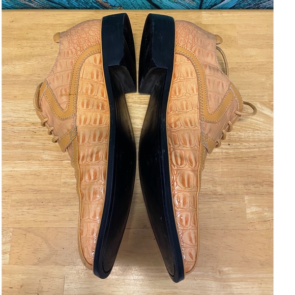 Hugo Vitelli Camel Loafers Tan Formal Oxfords dress shoes lace up wingtip gator - Picture 4 of 8